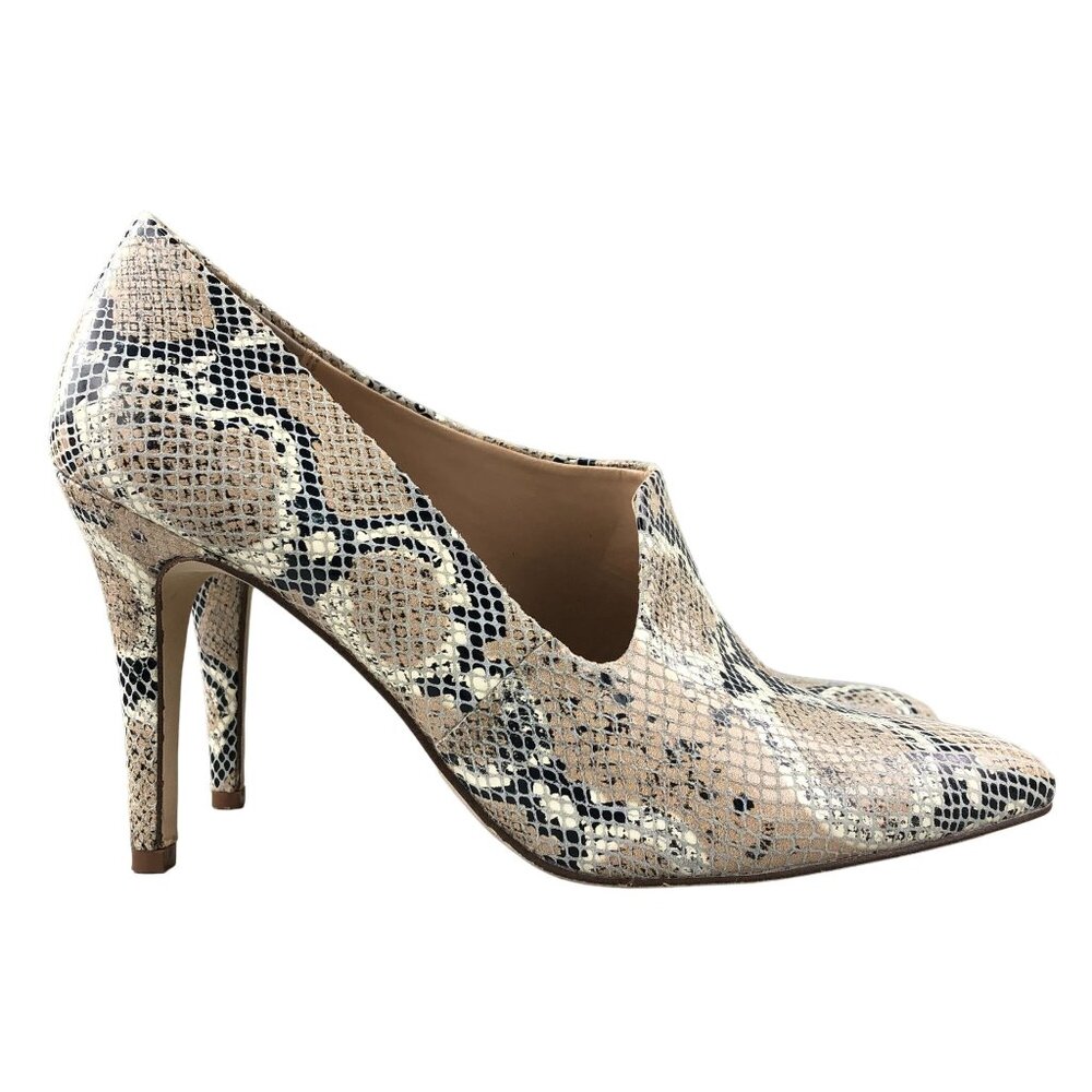 Lucca Lane Women's Size 8.5M Yalexis Brown Black Leather Snake High Heel Pumps